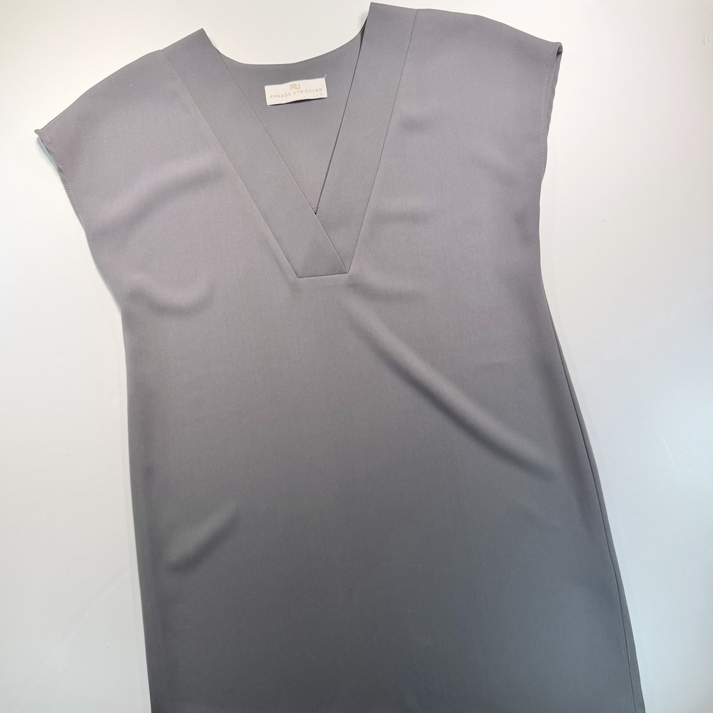 Amanda Uprichard Dress Short V Neck Grey Petite S Classic Old Money